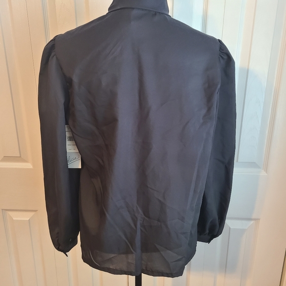 VTG NWT JCP Alicia Black Polyester Faux Bow Semi Sheer Hidden Button Blouse - Picture 2 of 13